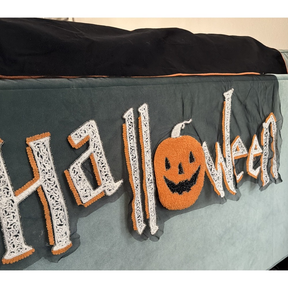 Isaac Mizrahi Mantel Scarf banner Happy Halloween Black Beige Orange Decoration - Picture 4 of 6